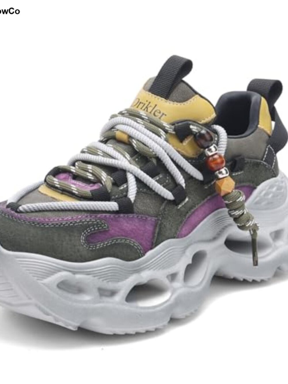 Women's Chunky Platform Sneakers Lace-Up Leather Fabric Athletic Walking Shoes